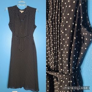 Sleeveless tea-length black and white polka dot dress-Size 14